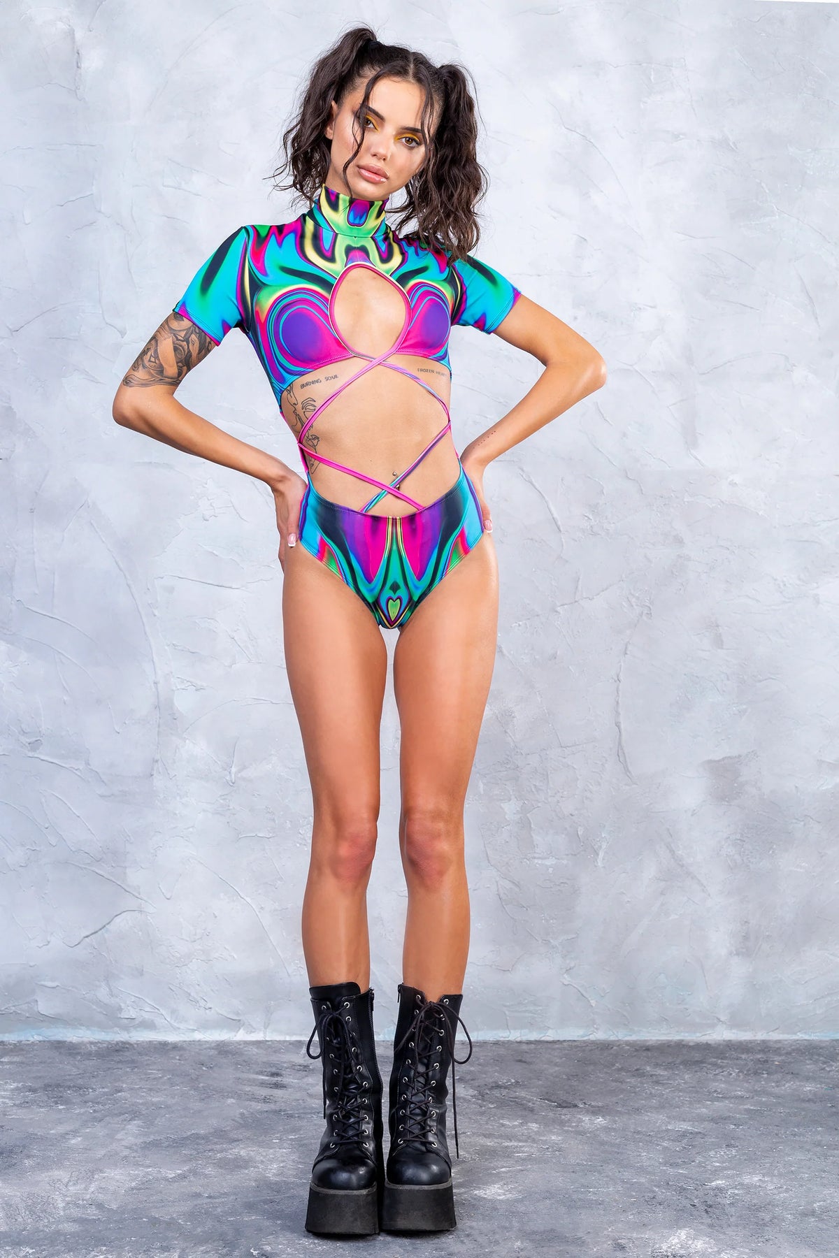 Fluorescent Marble Strapped Bodysuit