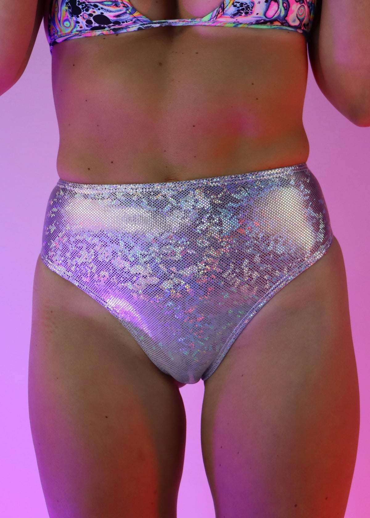 Retro Glitter Lavender High-waisted Brazilian Bottoms