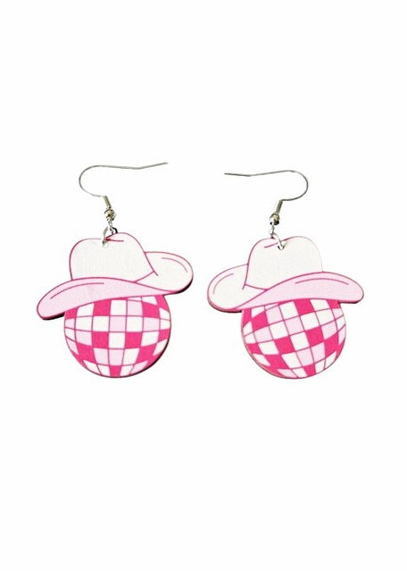 Pink Disco Ball Cowboy Earrings