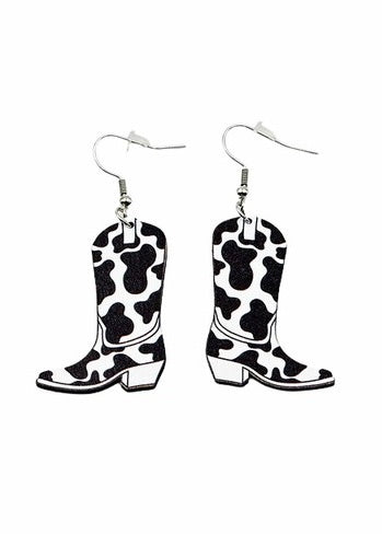 Cow Print Cowboy Boots Earrings
