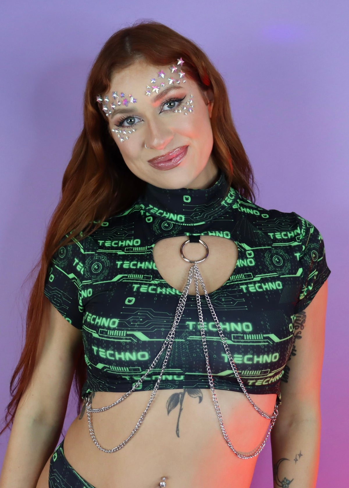 Green Techno Cut Out Chain Top
