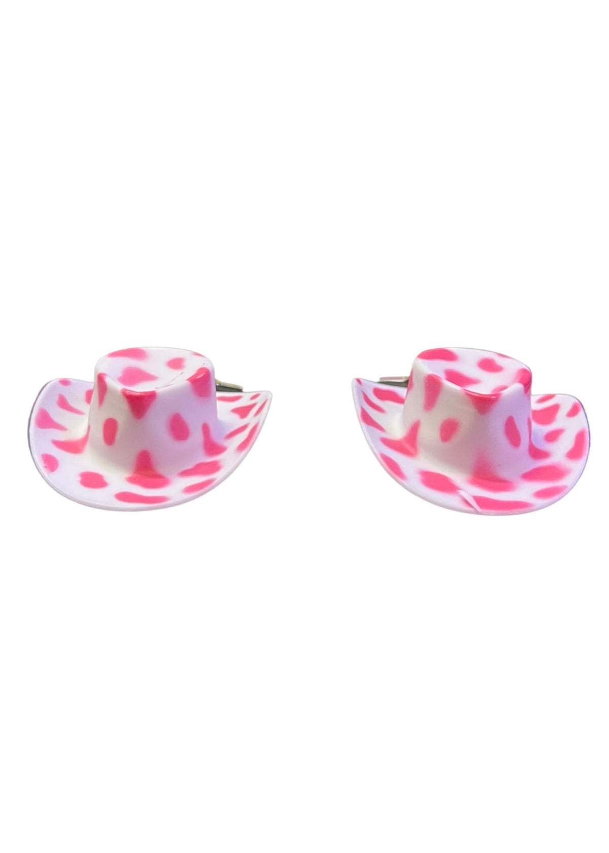 3D Pink Cow Print Cowboy Earrings
