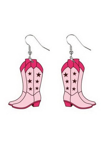 Pink Star Cowboy Boots Earrings