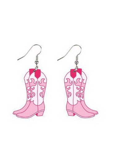 Pink Flame Cowboy Boots Earrings