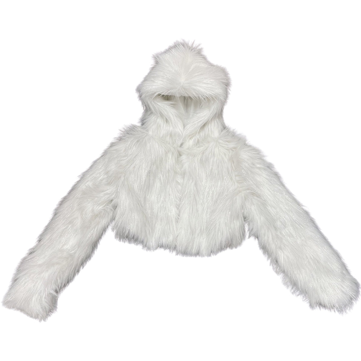 White and Silver Cropped Fur Coat