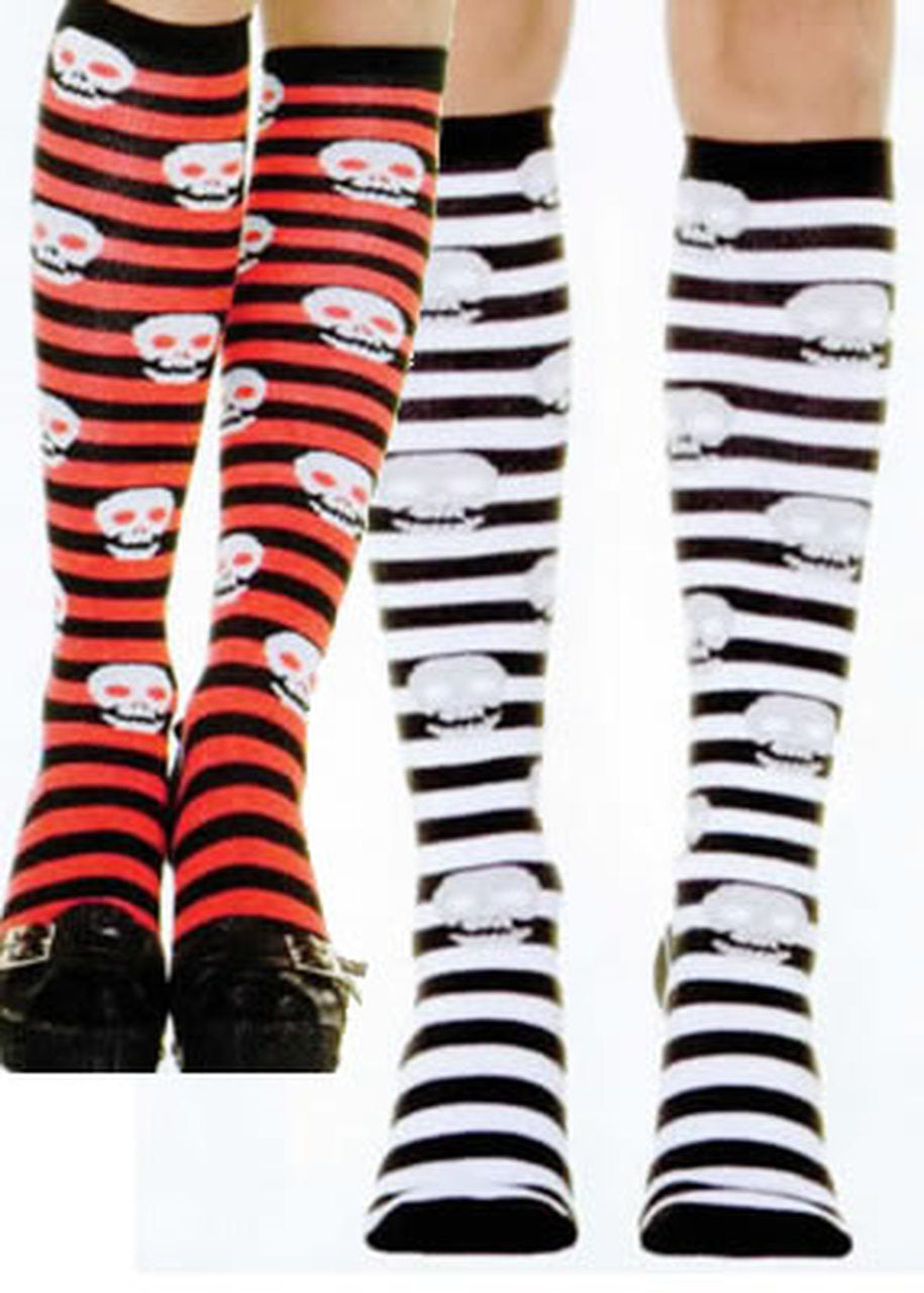 striped acrylic knee highs with skull