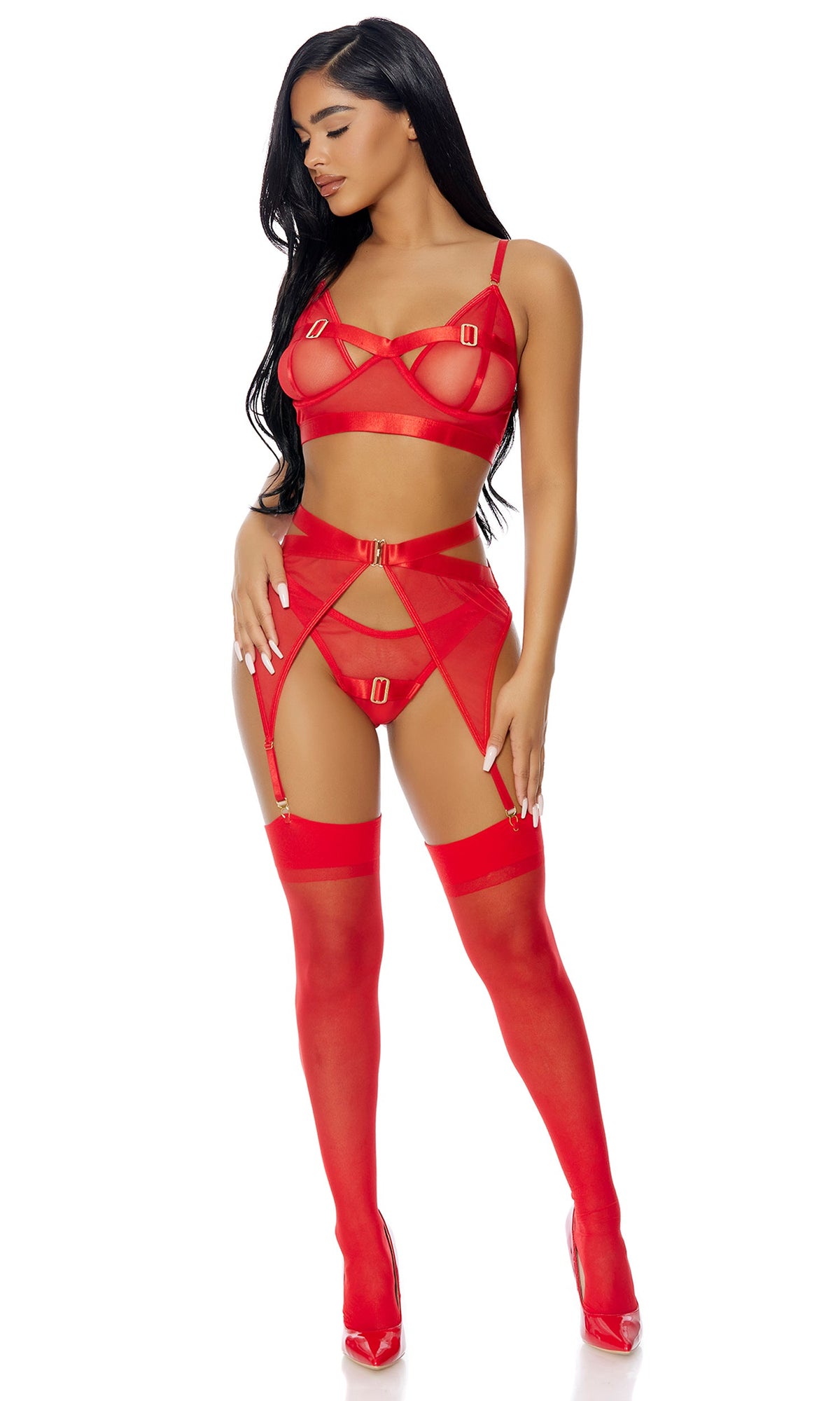 Kiss of Gold Lingerie Set Red