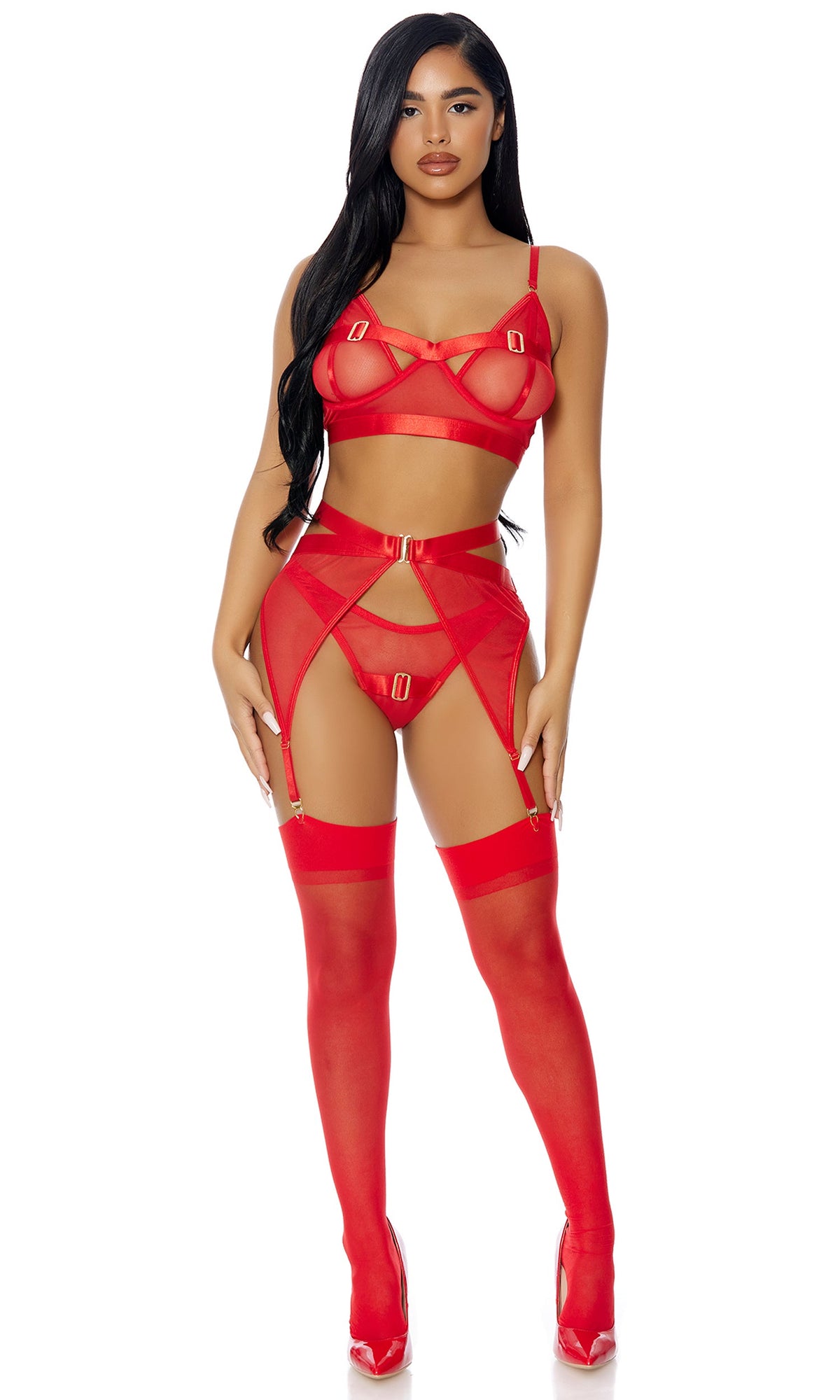 Kiss of Gold Lingerie Set Red