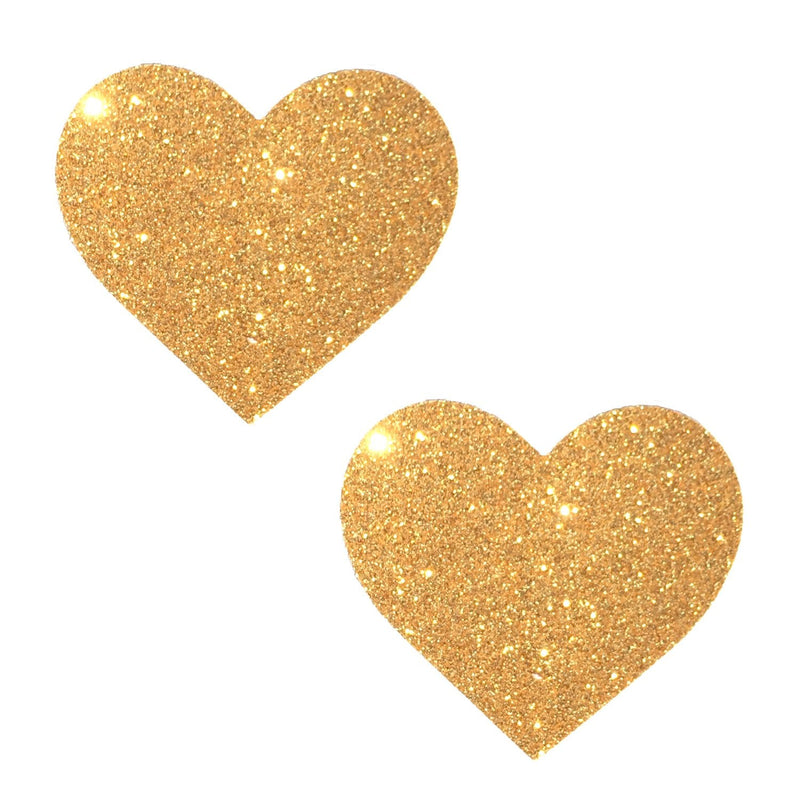 Gold Fairy Dust Glitter I Heart U Pasties, Heart Nipple Pasties - NevaNude