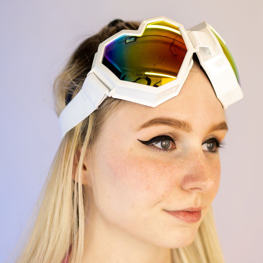 White Frame And Strap Rainbow Lens Love Goggles