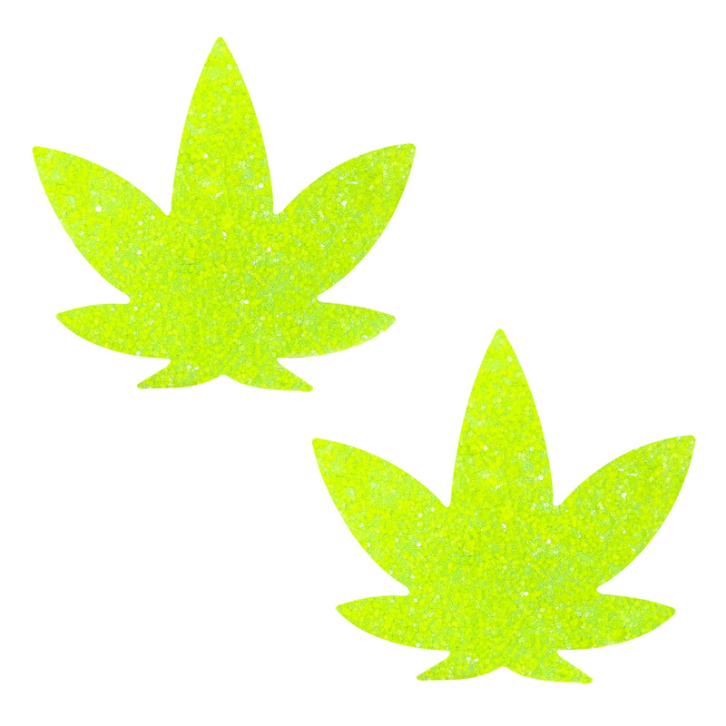 Super Sparkle Lemon Lime Blacklight Glitter Weed Leaf Pasties