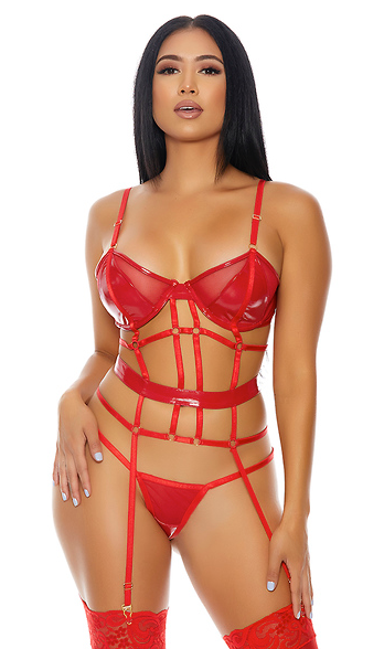 Double Strapped Bustier Set Red