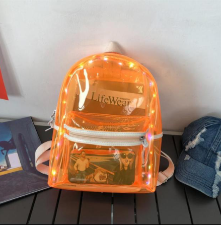 Neon Orange Transparent Led Backpack