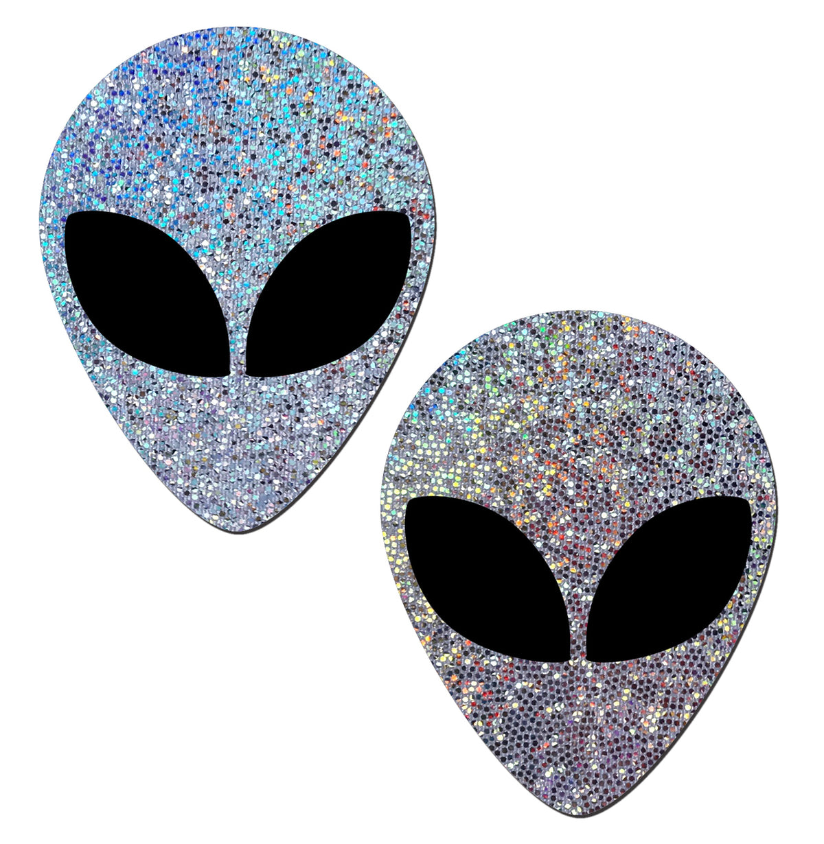 Alien: Glitter Silver Alien with Spacey Black Eyes Nipple Pasties