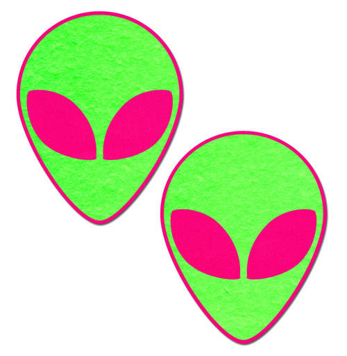 Alien: Neon/Glowing Green Alien on Neon Pink Nipple Pasties