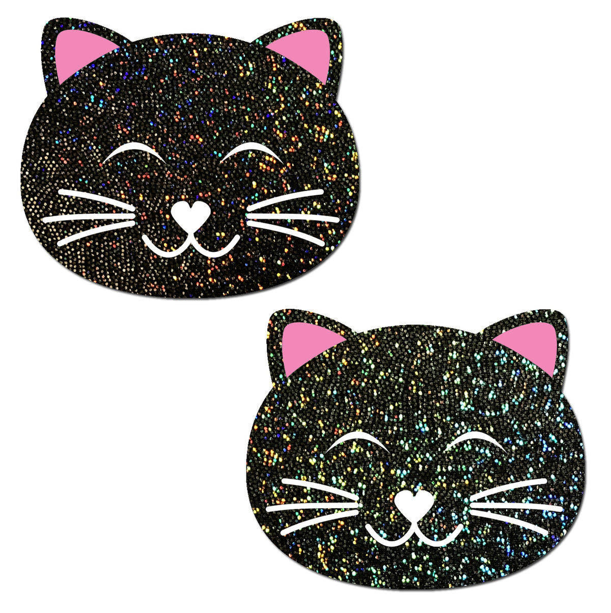 Kitty Cat: Happy Black Glitter Kitty Cat Nipple Pasties