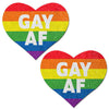 Love: Rainbow 'GAY AF' on Glitter Velvet Heart Nipple Pasties