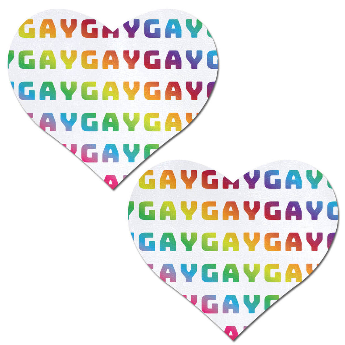 Love: Rainbow 'GAY' Pattern on White Heart Nipple Pasties