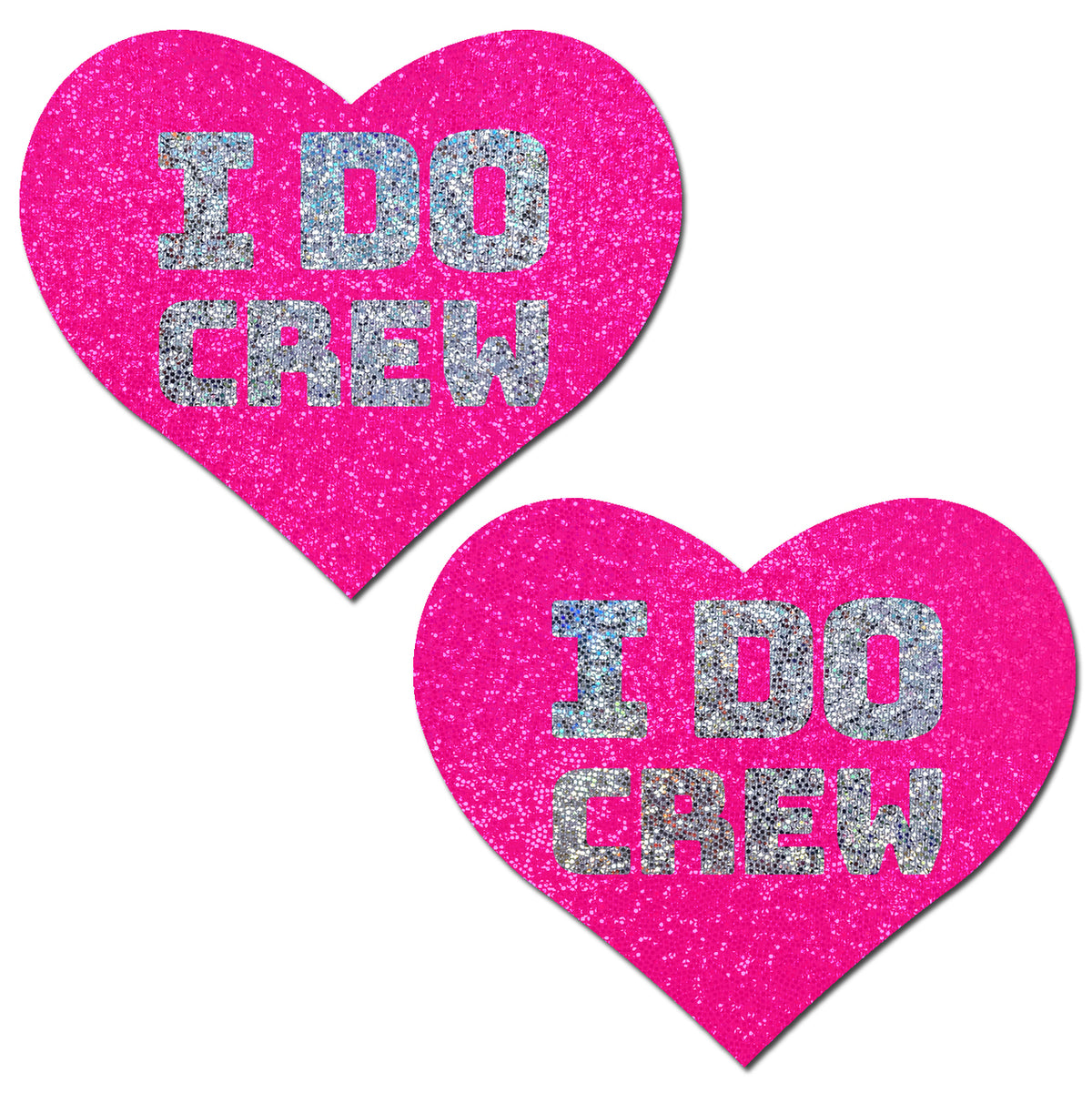 Love: Bridal Pink Glitter Hearts with Silver "I Do Crew"