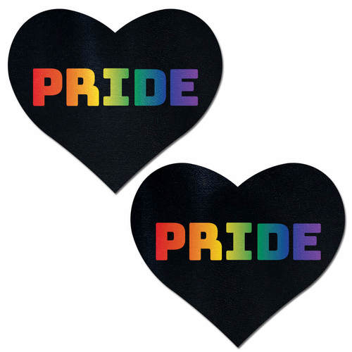 Love: Rainbow 'PRIDE' on Black Heart Nipple Pasties