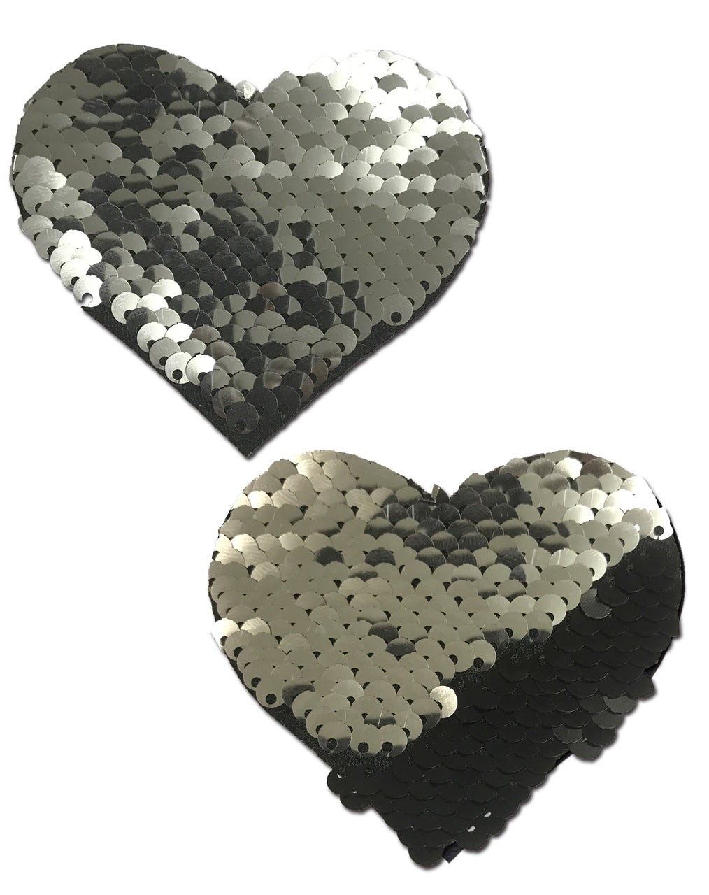 Love: Silver & Black Color Changing Sequin Heart Nipple Pasties