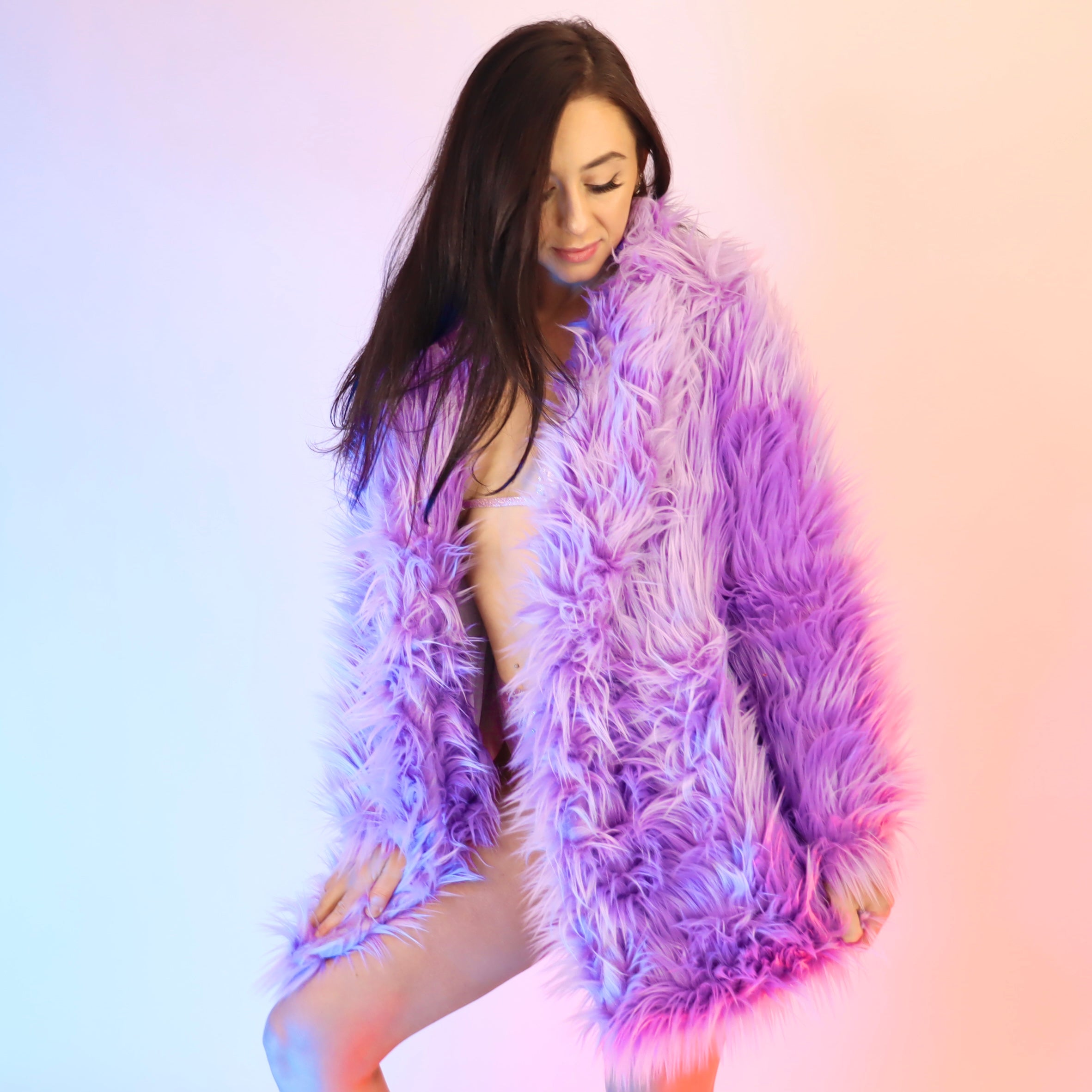 Lavender fur jacket sale