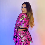 Disco Twinkle Sequin Bell Sleeves Wrap Around Top