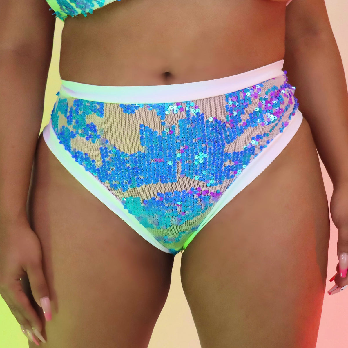 Disco Twinkle Sequin Brazilian High Waisted Bottoms