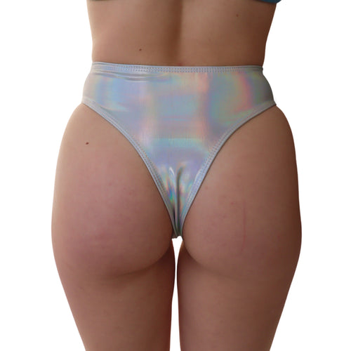 Holographic Silver High-waisted Brazilian Bottoms