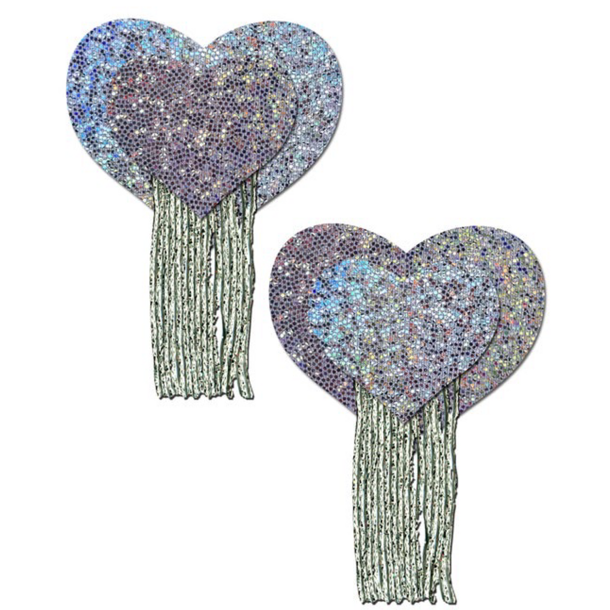 Love: Silver Glitter Hearts with Tassel Fringe Nipple Pasties