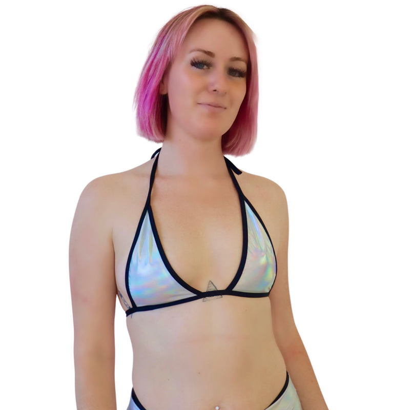 HOLOGRAPHIC SILVER MOON BRA TOP