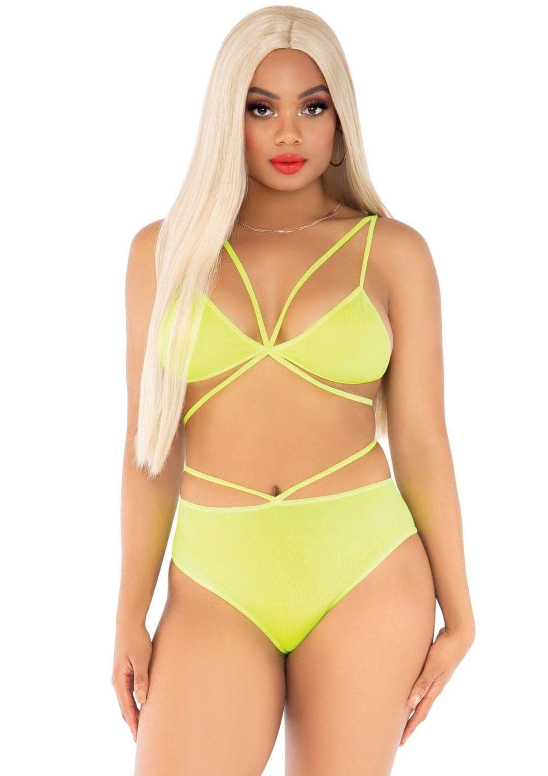 Neon Cage Strap Bra and Panty Set