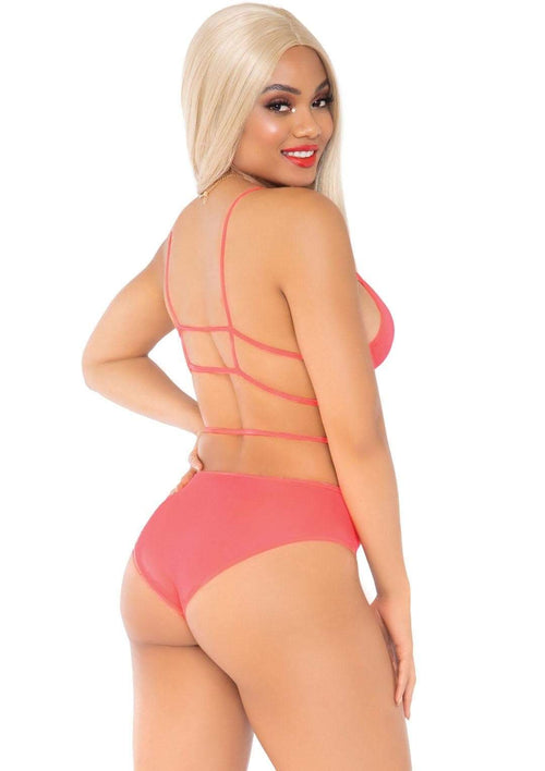 Coral Cage Strap Bra and Panty Set