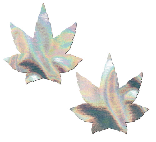 Indica Pot Leaf: Silver Holographic Weed Nipple Pasties