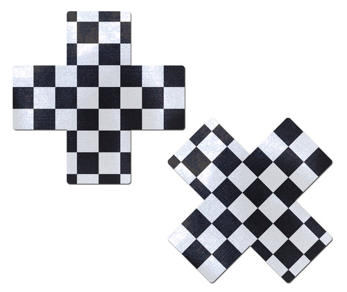 Plus X: Black & White Checker Cross Nipple Pasties