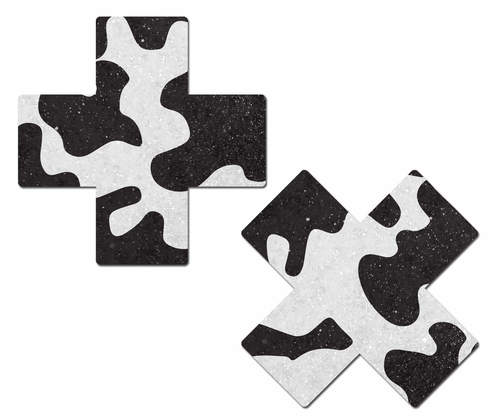 Plus X: Black & White Cowgirl Print Cross Nipple Pasties
