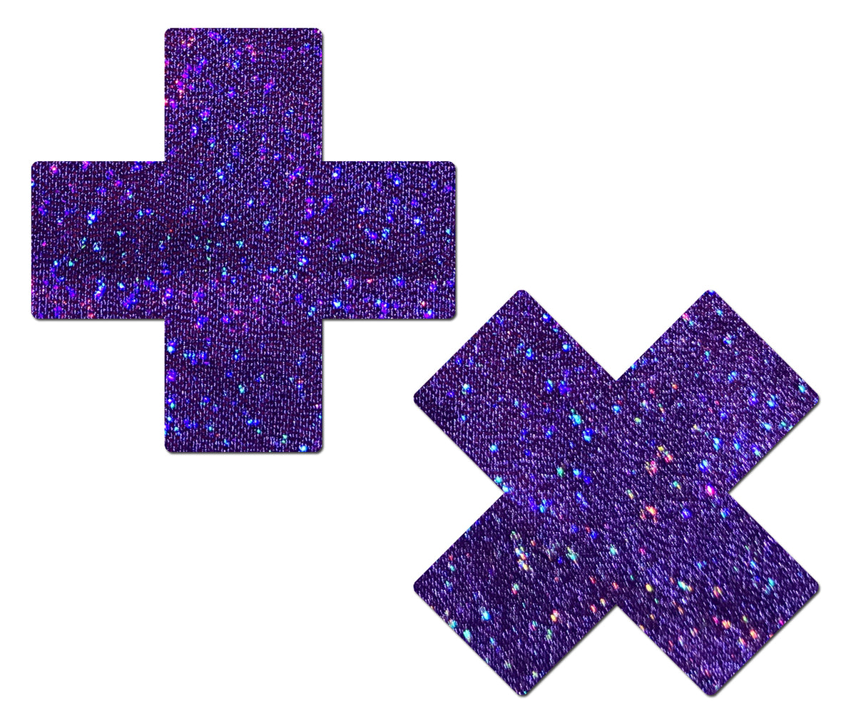 Plus X: Glitter Purple Cross Nipple Pasties