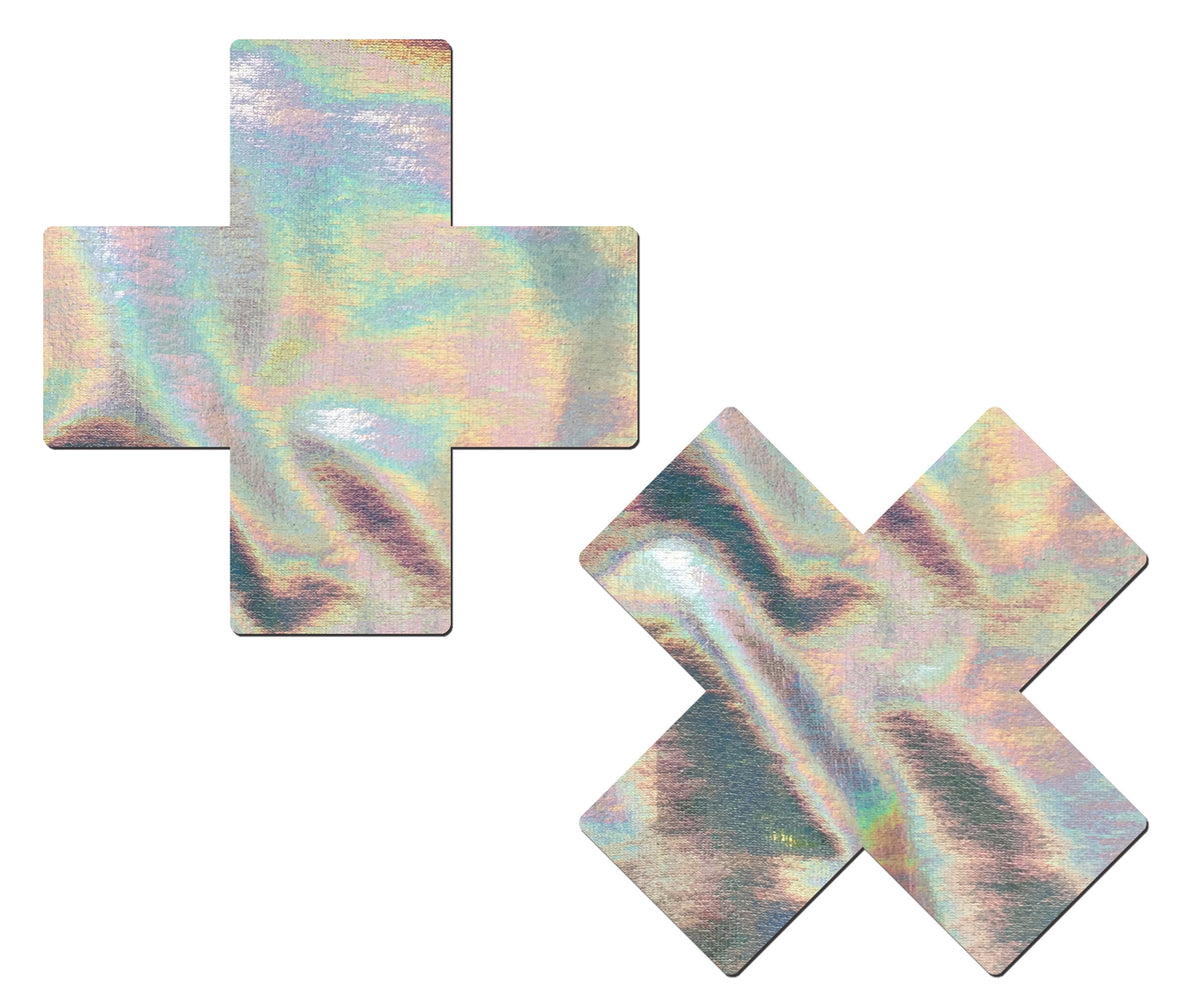 Plus X: Sassy Silver Holographic Cross Nipple Pasties
