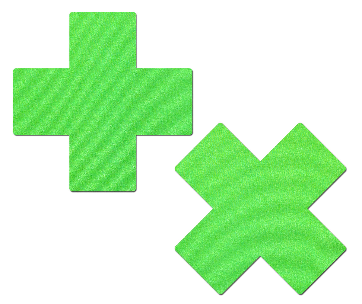 Plus X: Neon Green Day-Glow Lycra Cross Nipple Pasties