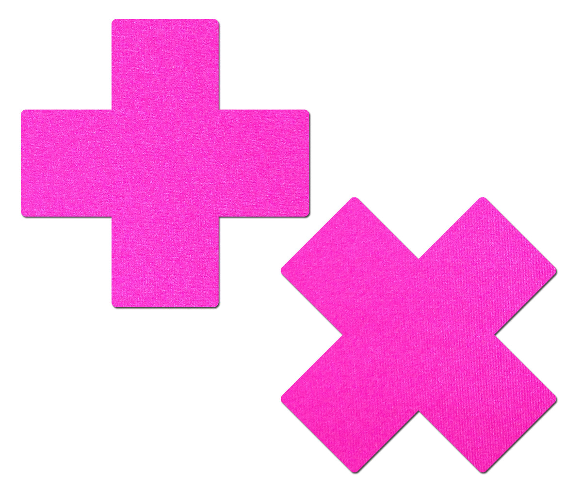 Plus X: Neon Pink Day-Glow Lycra Cross Nipple Pasties