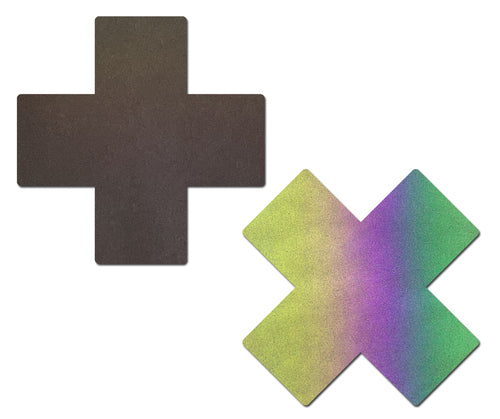 Plus X: Reflective Rainbow Cross Nipple Pasties