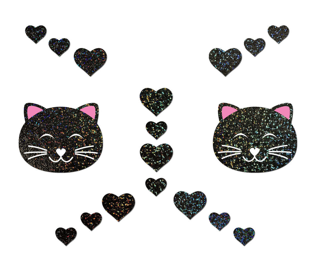 Set: Black Glitter Kitty Cat