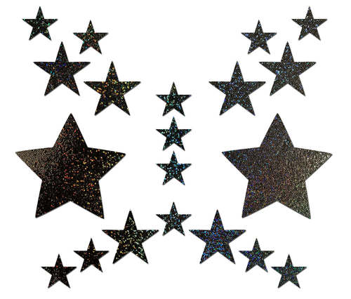 Set: Black Glitter Star with 6 Mini Stars and 10 Baby Stars Nipple & Body Pasties