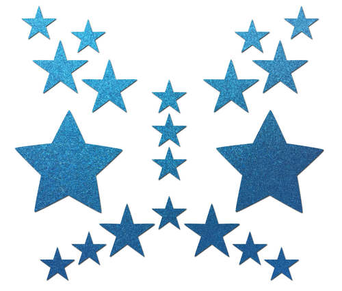 Set: Reflective Blue Star with 6 Mini Stars and 10 Baby Stars Nipple & Body