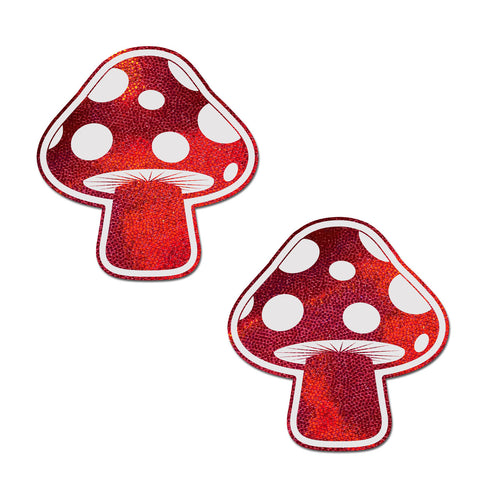 Mushroom: Shiny Red & White Glow-in-the-Dark Shroom Nipple Pasties