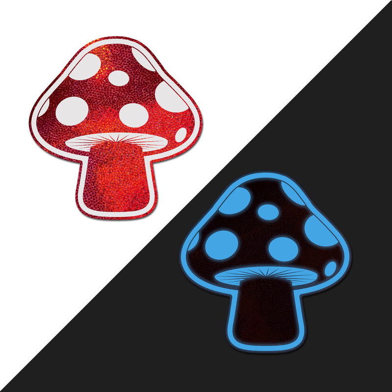 Mushroom: Shiny Red & White Glow-in-the-Dark Shroom Nipple Pasties