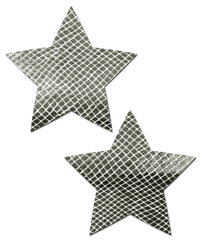 Star: Galactic Silver on White Velvet Star Nipple Pasties