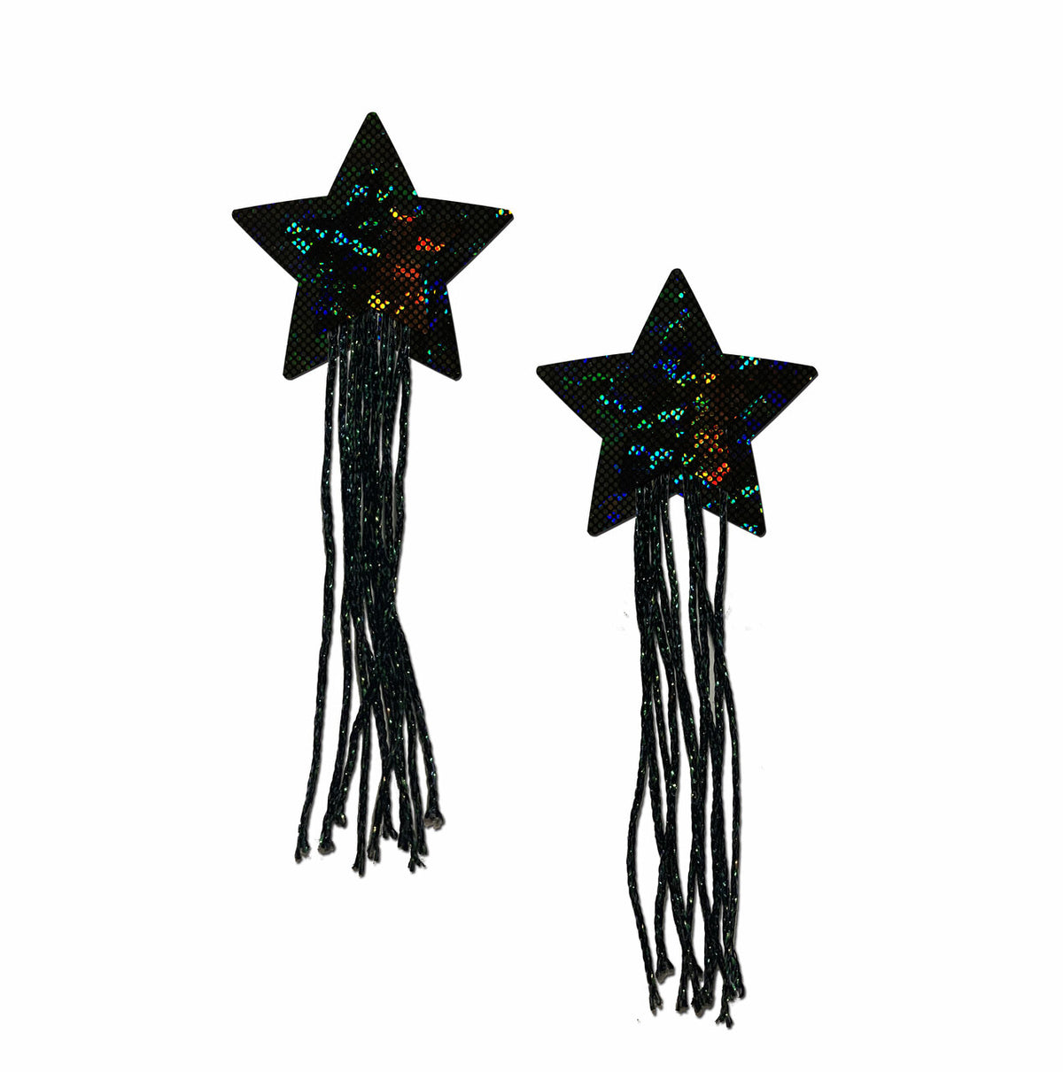 Tassel Pasties: Black Glitter Star Pastease with Long Fringe Nipple Pasties