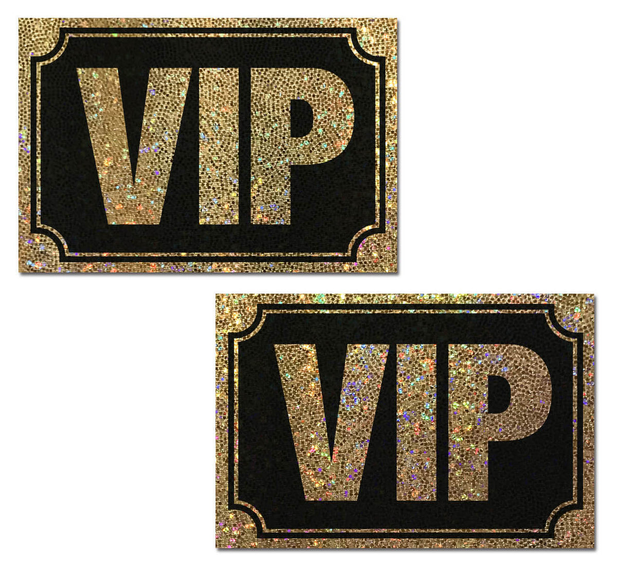 VIP: Gold Glitter VIP on Liquid Black Nipple Pasties